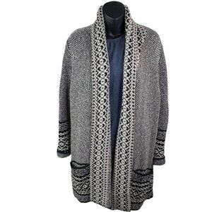 Lucky Brand Shawl Cardigan Open Black White Geometric Sweater Women’s 1X Warm